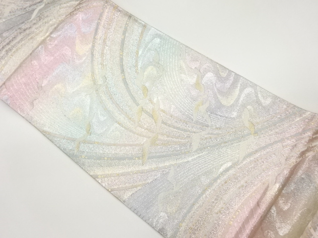 曲線・鳥模様織り出し袋帯